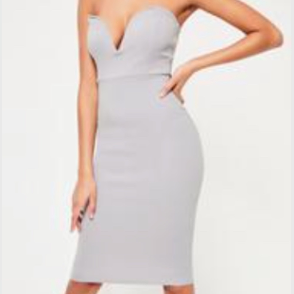 Missguided - Grey Scuba Plunge Bandeau Midi dress